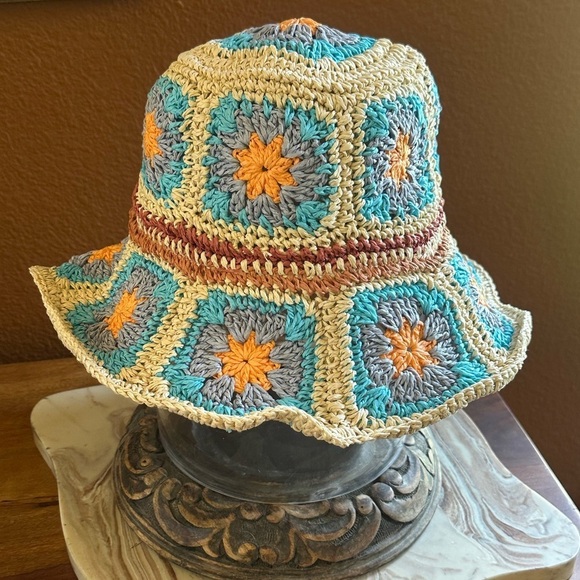Anthropologie Colorful Granny Square Crochet Bucket Hat New Without Tags! main image 7
